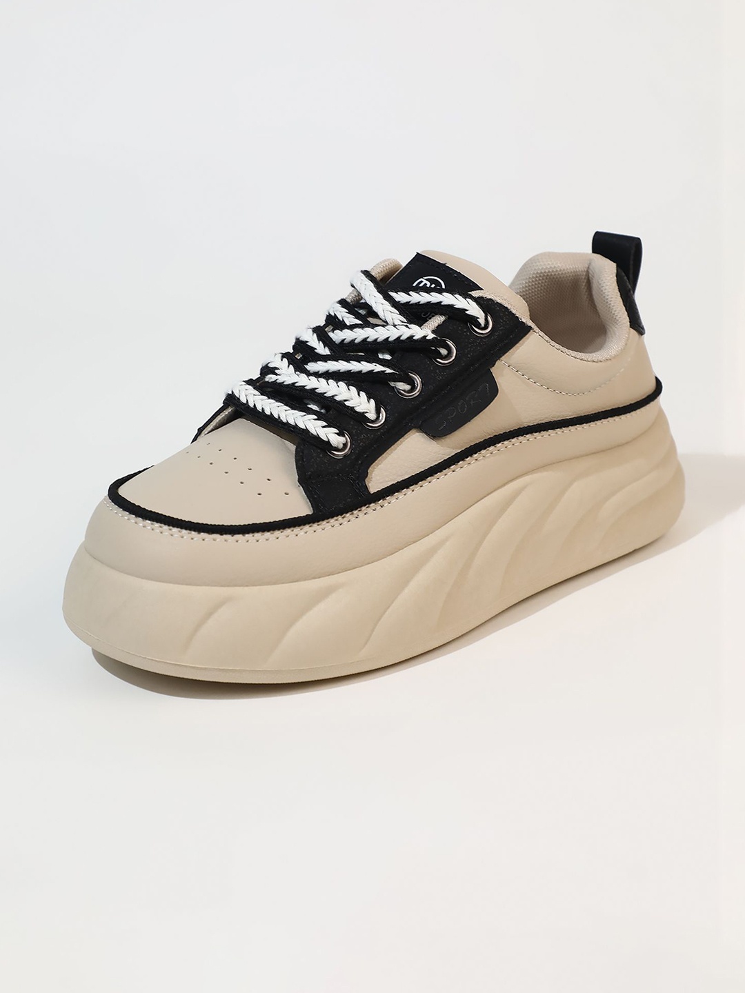 

LULU & SKY Women Colourblocked Round Toe PU Sneakers, Black