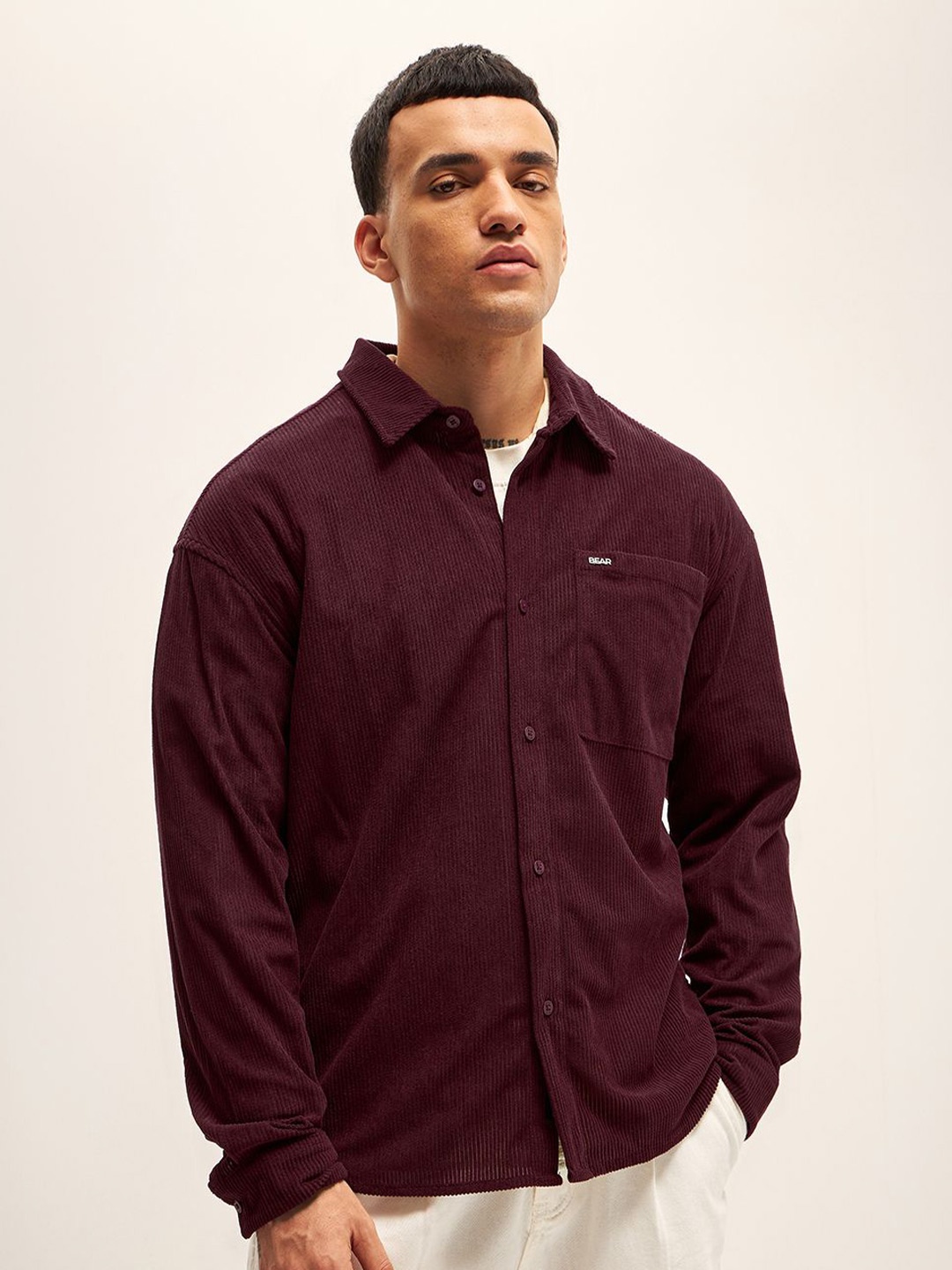 

THE BEAR HOUSE Men Corduroy Relax Fit Casual Shirt, Maroon