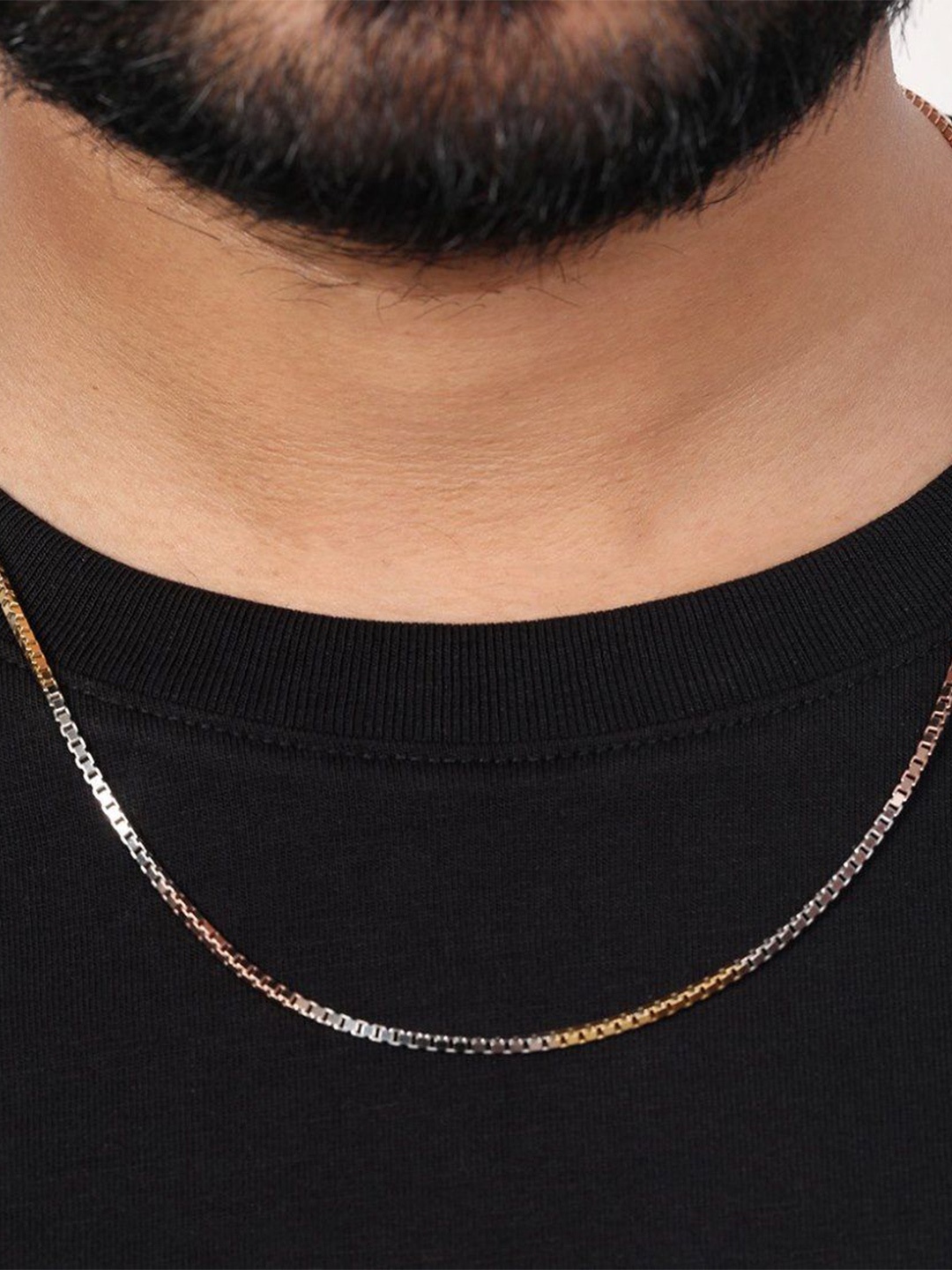 

Zavya Men 925 Sterling Silver Rhodium-Plated Triple Toned Box Chain