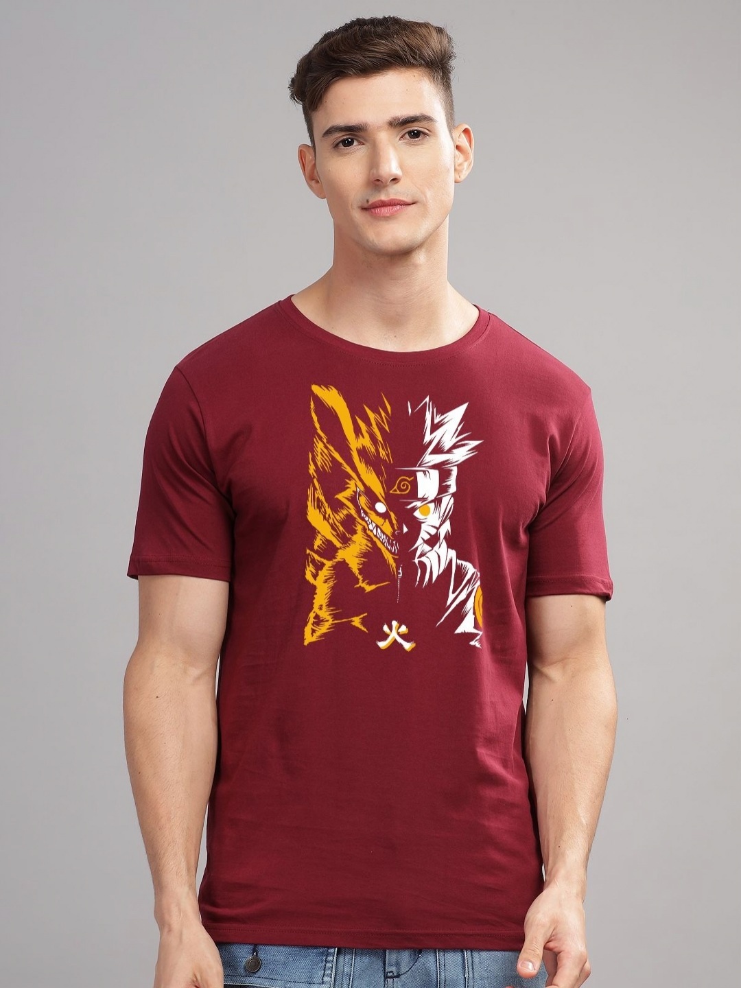 

ADRO Men Printed Raw Edge T-shirt, Maroon