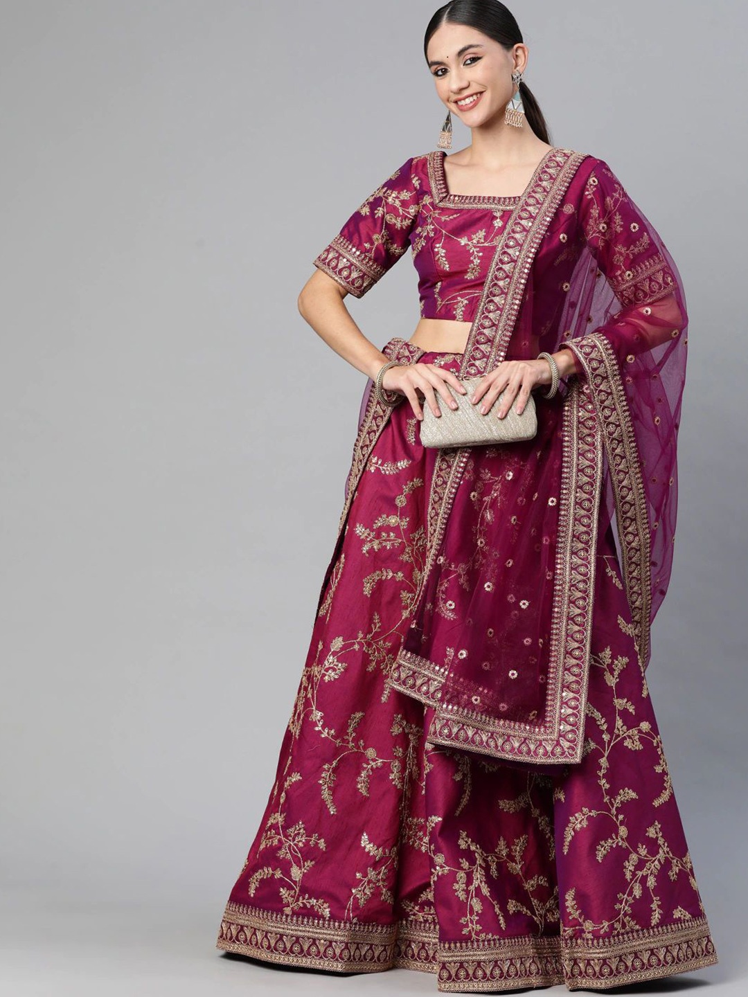 

FABPIXEL Embroidered Semi-Stitched Lehenga & Unstitched Blouse With Dupatta, Purple