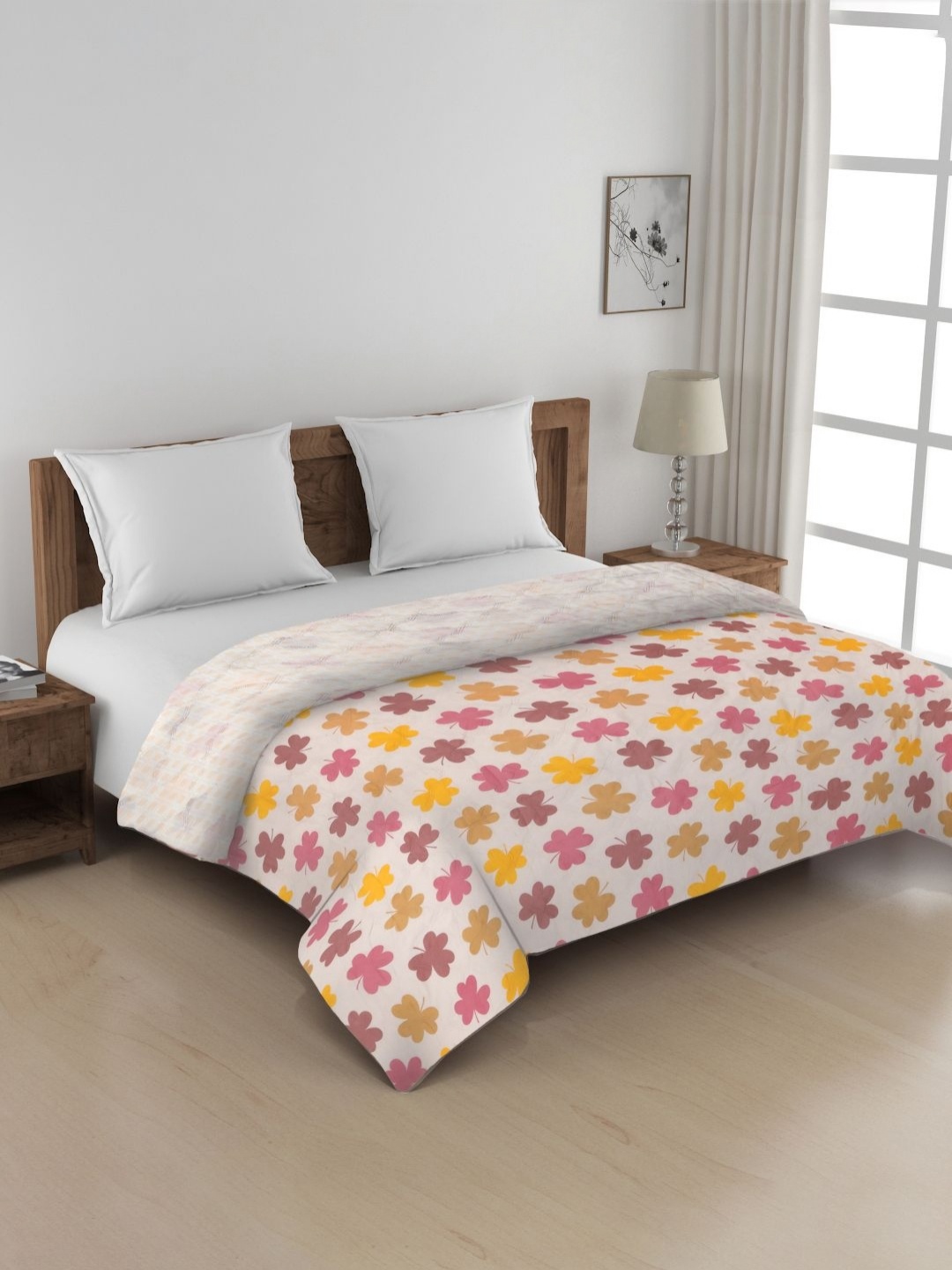 

KLOTTHE White & Pink Floral Printed Microfibre 350 GSM AC Room Double Bed Comforter