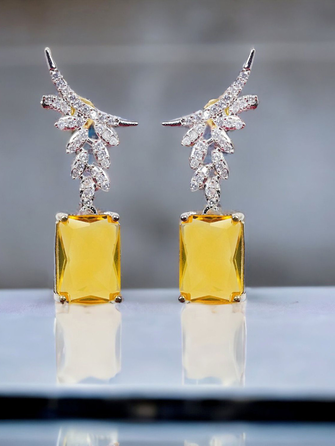 

Zoey Rhodium-Plated American Diamond Studded Drop Earrings, Silver