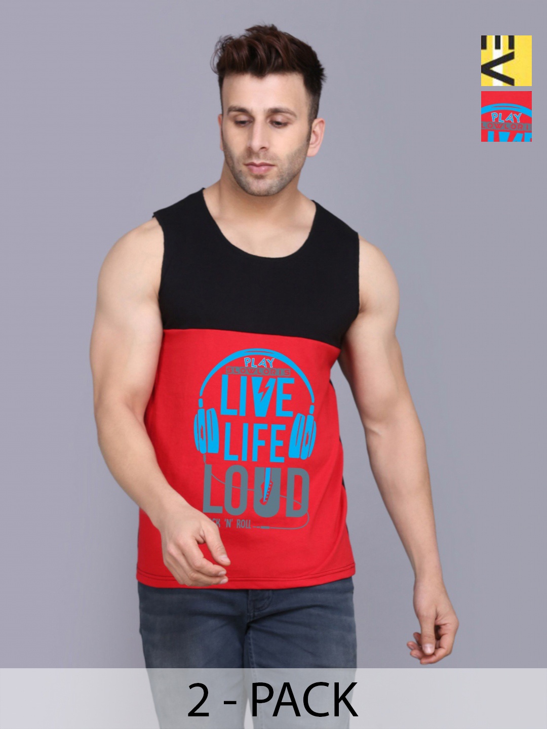 

SLOWLORIS Men Pack Of 2 Typography Printed Round Neck Cotton Slim Fit T-shirts, Black
