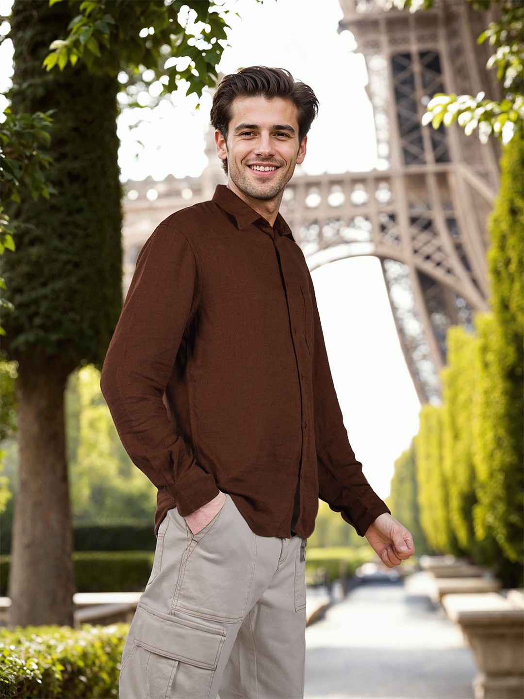 

Celio Men Classic Spread Collar Solid Casual Shirt, Brown