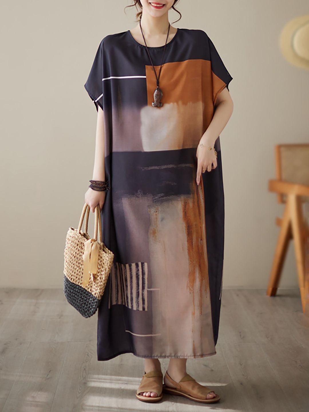 

JC Mode Printed Maxi Dress, Camel brown