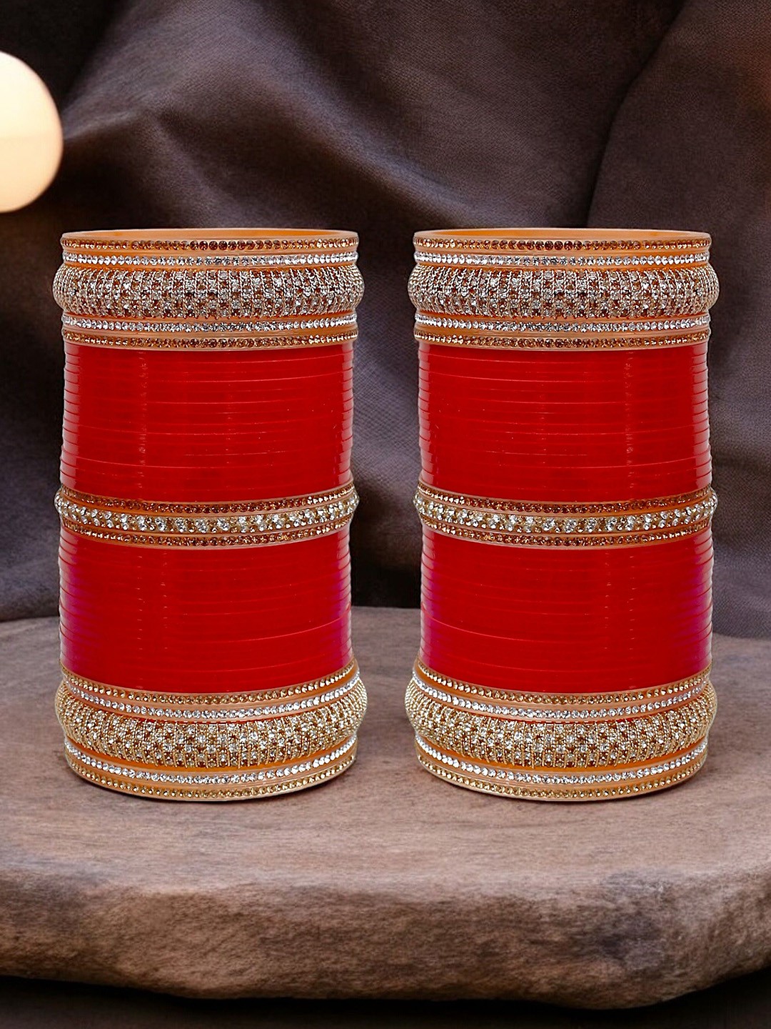 

LUCKY JEWELLERY Set Of 82 CZ Stone Studded Bangles, Red