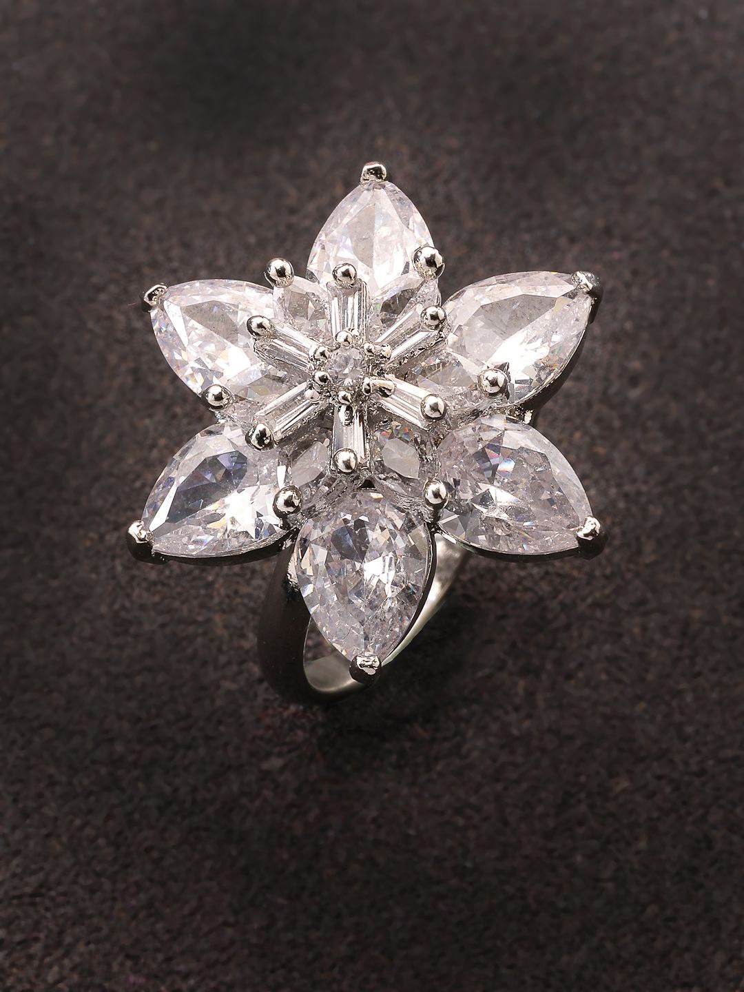 

ADIVA Silver-Plated American Diamond Studded Adjustable Finger Ring