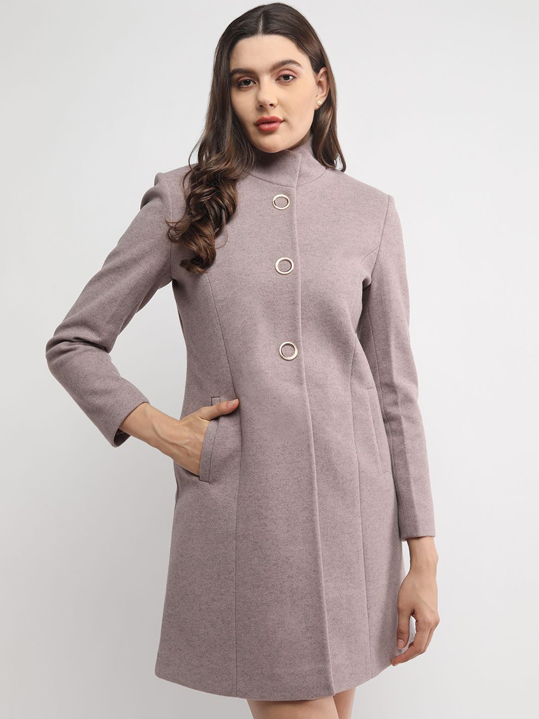 

PROTEX Women Solid Single Breasted Winter Wear Woollen Overcoat, Mauve