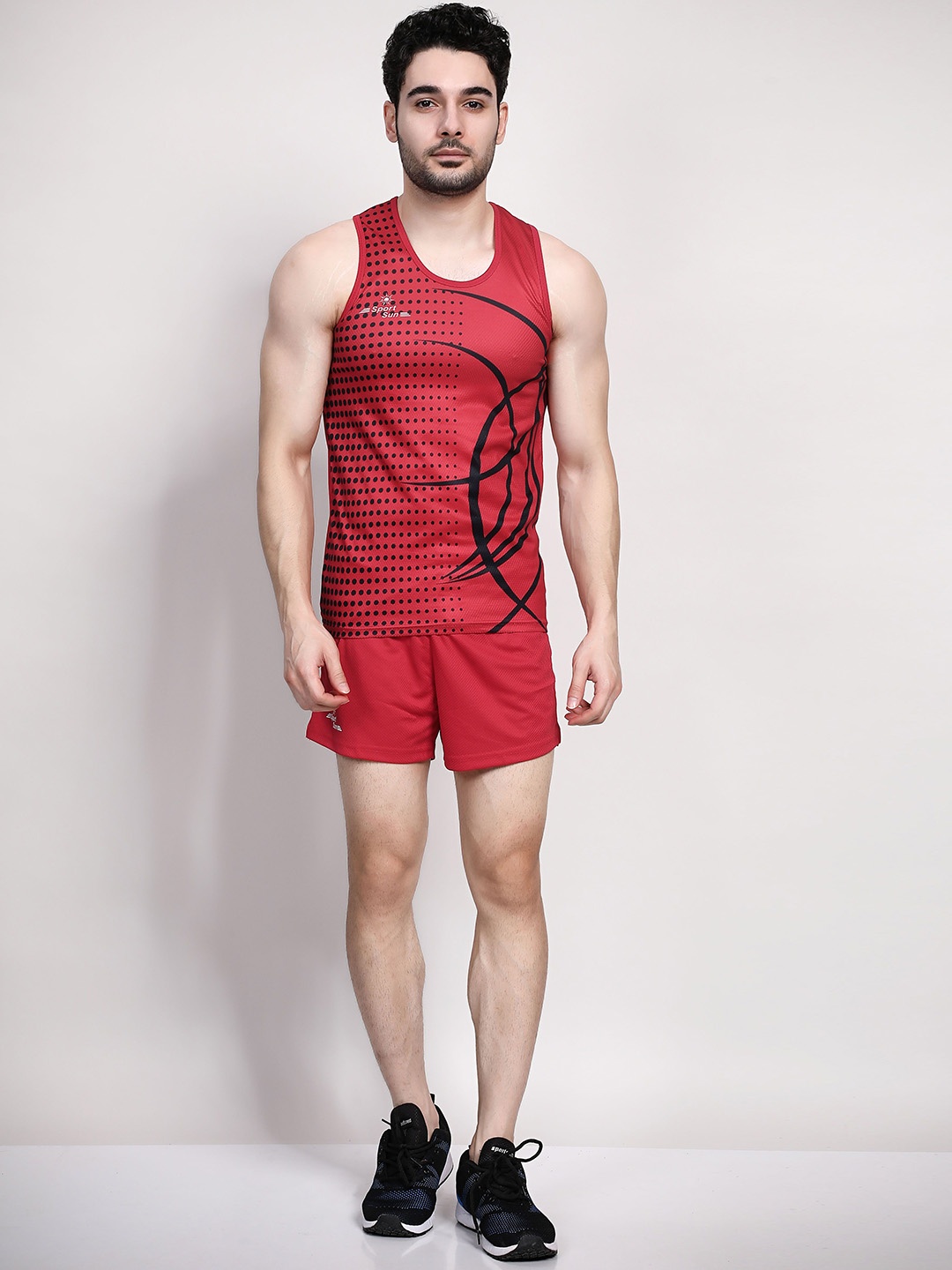 

SPORT SUN Printed Round Neck Tracksuit, Red