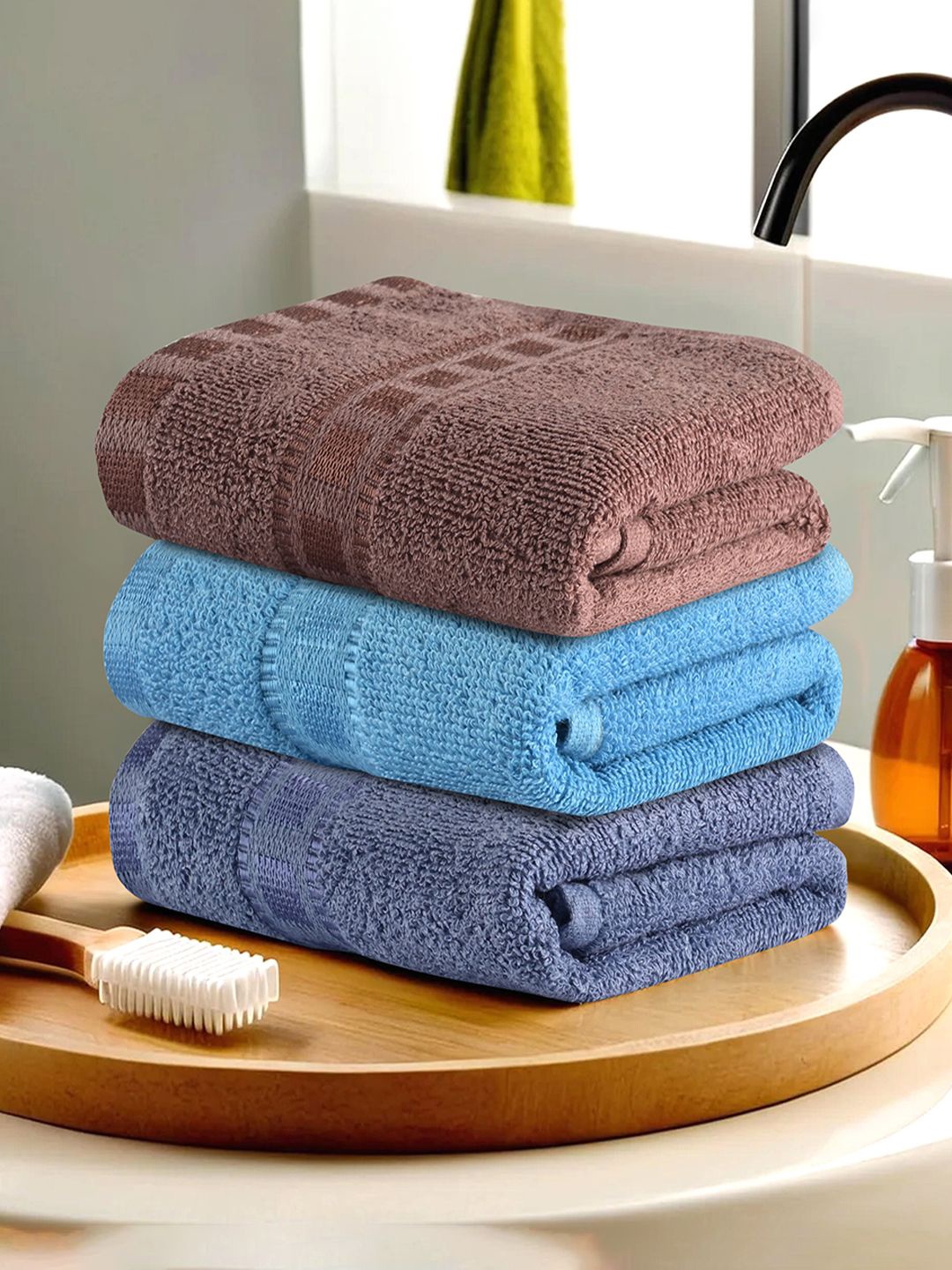 

Kuber Industries Brown & Blue 3 Pieces Cotton Highly Absorbent 225 GSM Face Towel