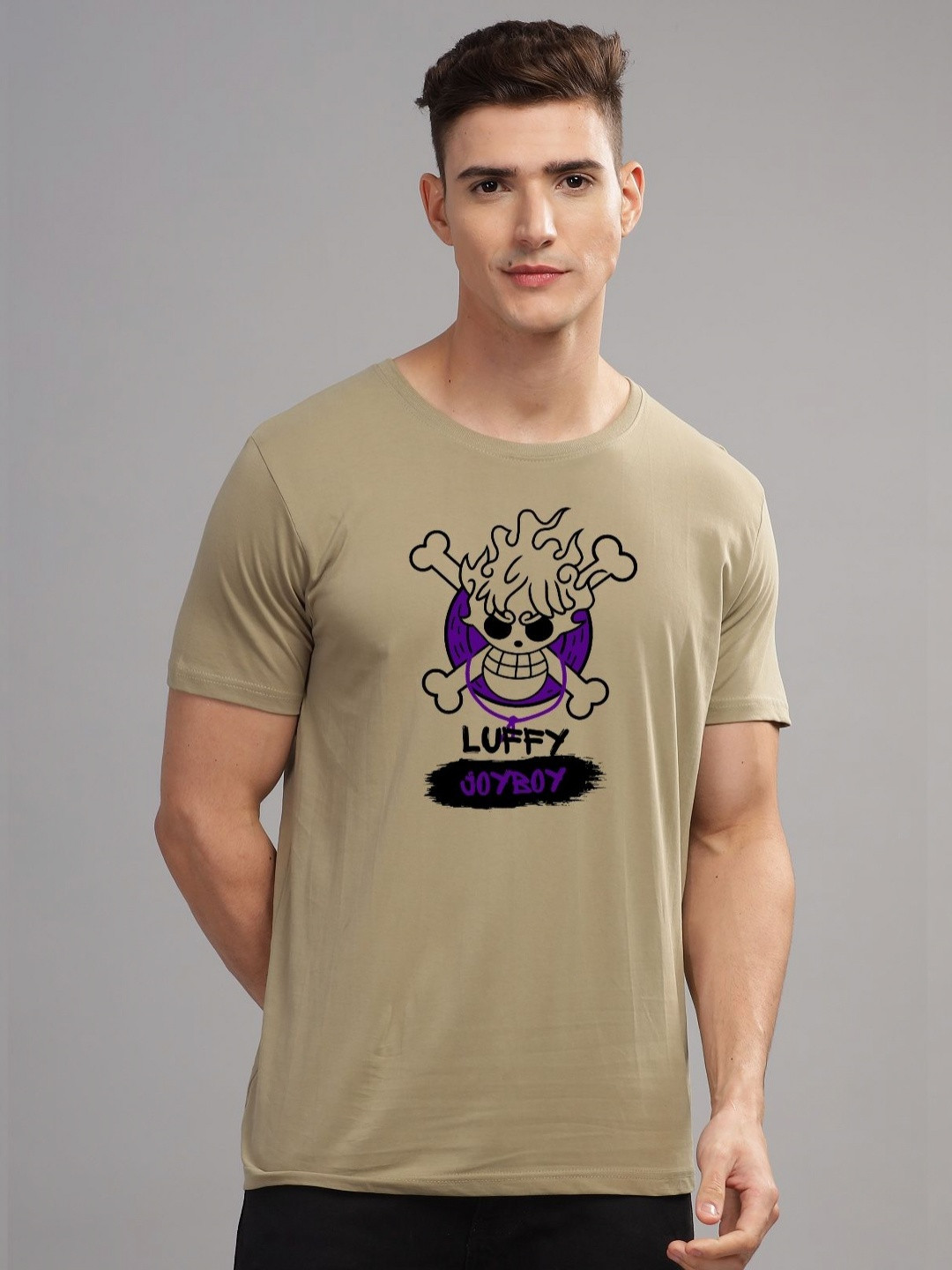 

ADRO Men Typography Printed Applique T-shirt, Beige