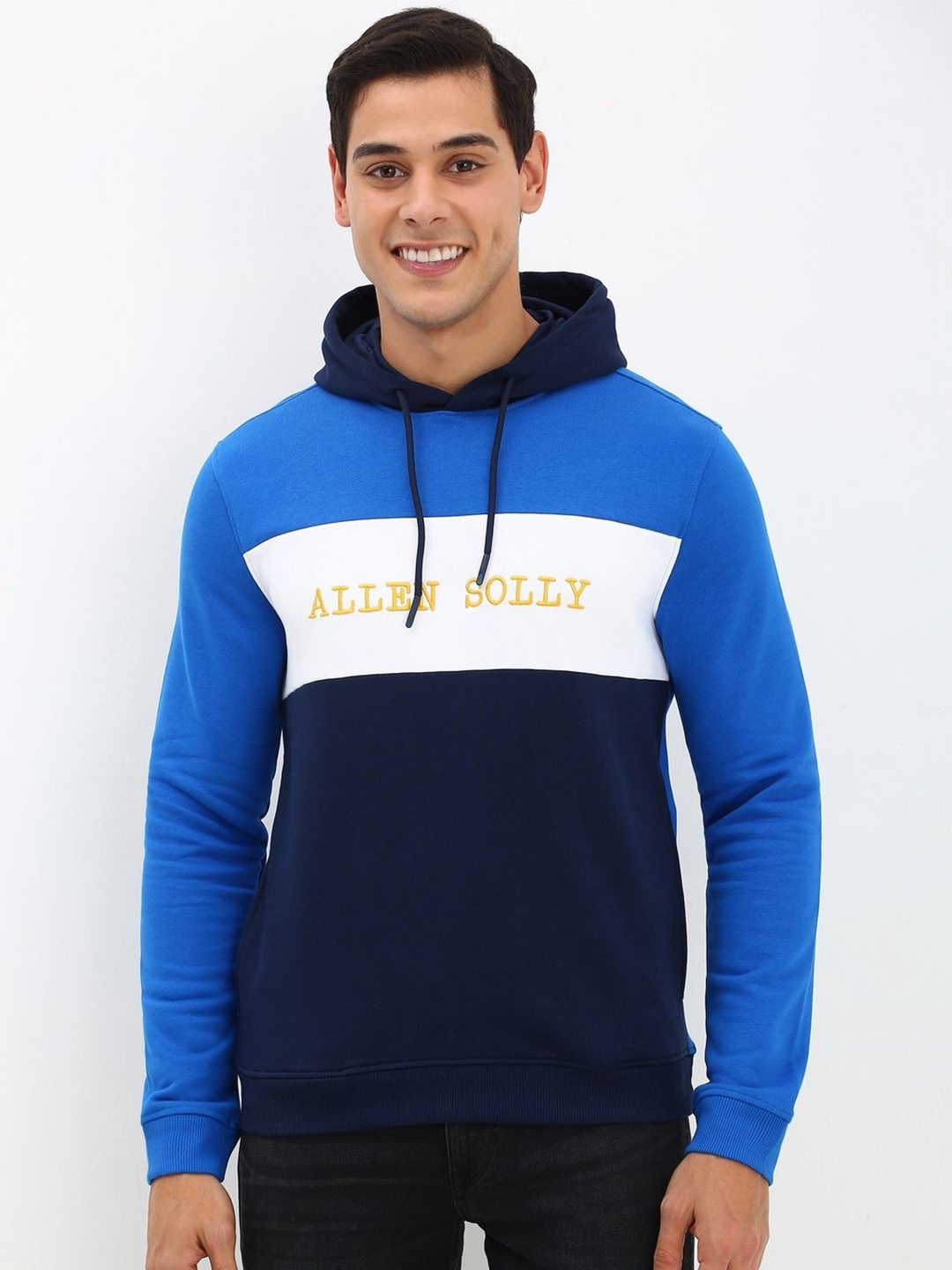

Allen Solly Men Colourblocked Hooded Sweatshirt, Blue