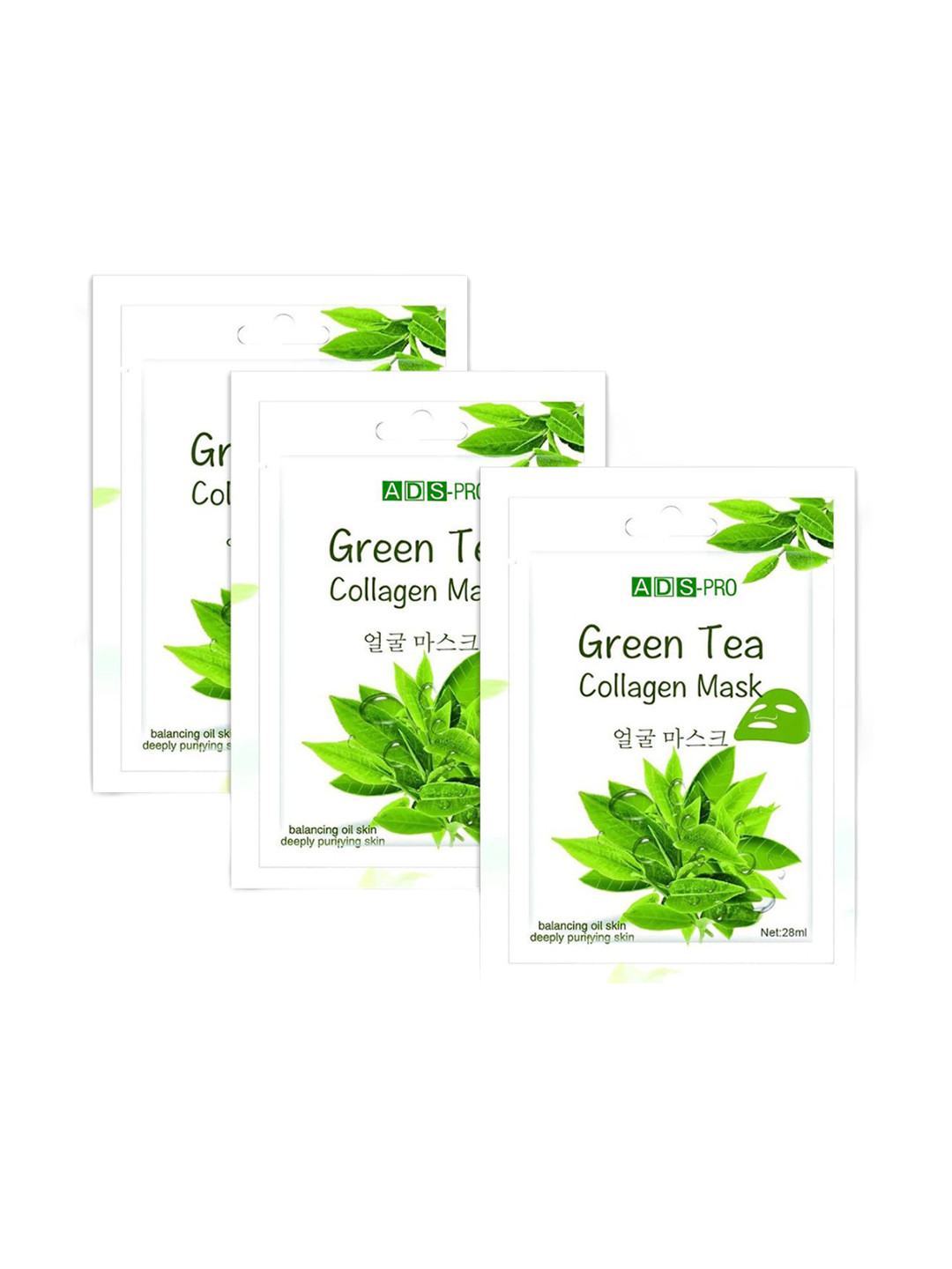 

A.D.S Set Of 3 Green Tea Sheet Mask For Soothing & Relief the Skin -28ml Each, White