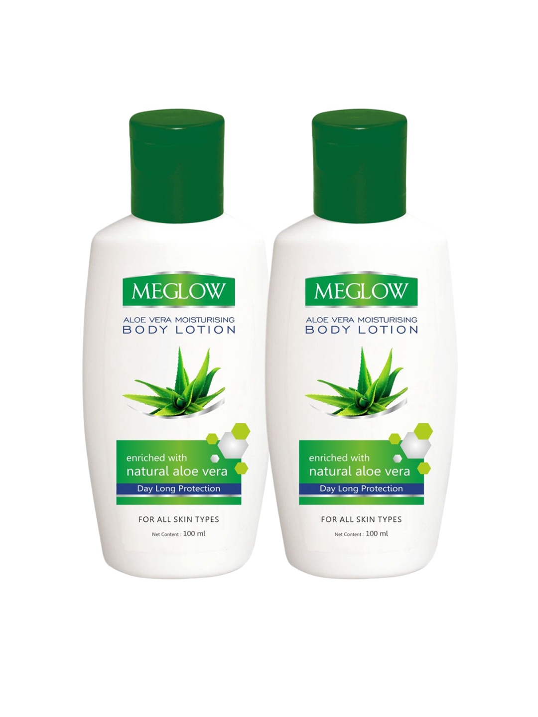 

MEGLOW Set of 2 Aloe Vera Moisturising Body Lotion with Natural Aloevera - 100 ml each, White