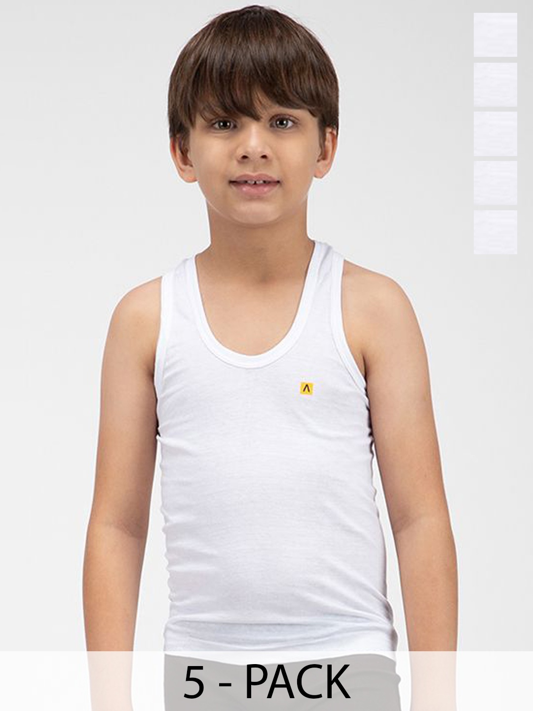 

AMUL COMFY Boys Pack Of 5 Pure Cotton Innerwear Vests- AC-SRN-VE-WHT-35-5PC, White