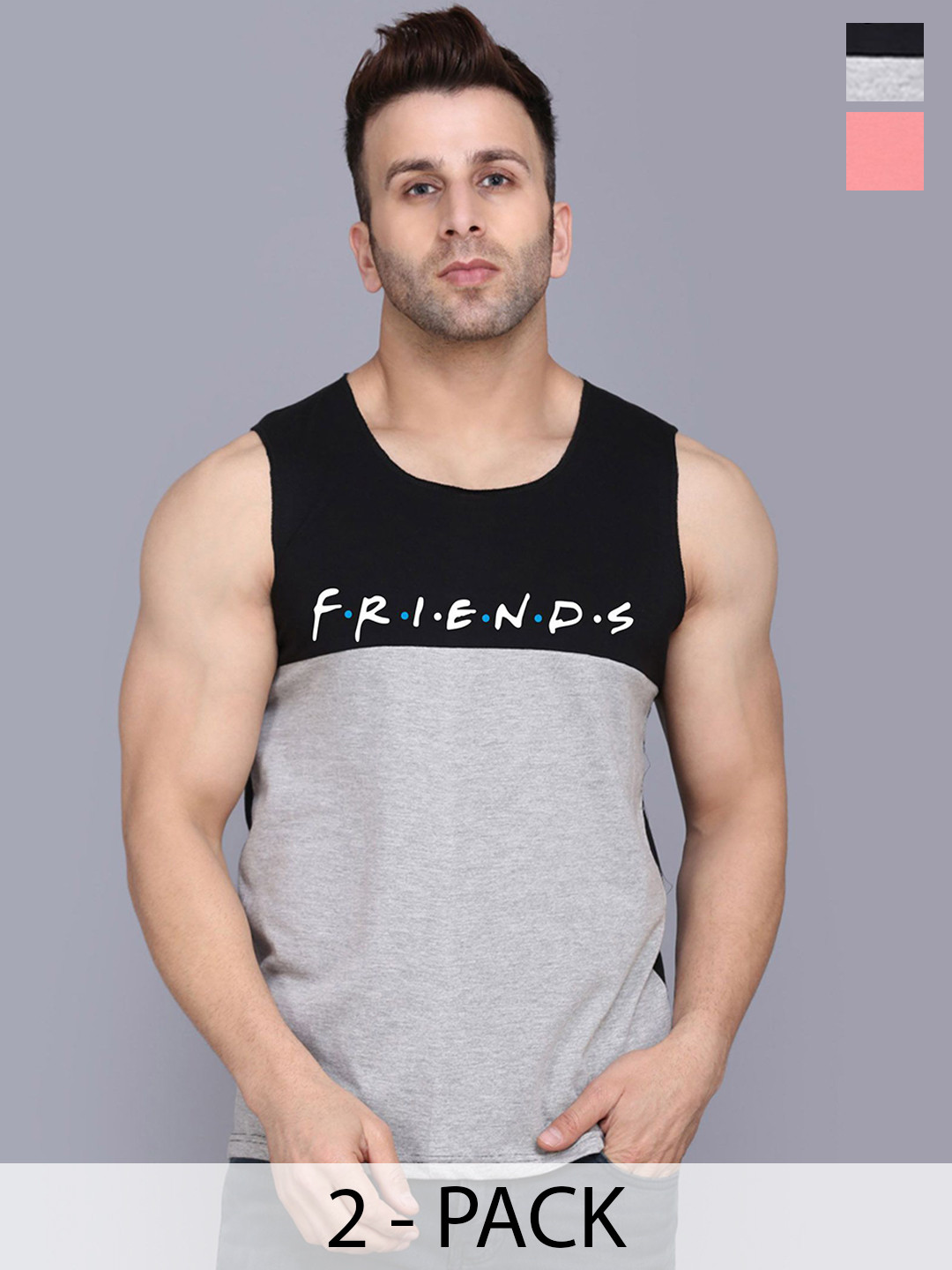 

SLOWLORIS Pack Of 2 Printed Gym Vests, Peach