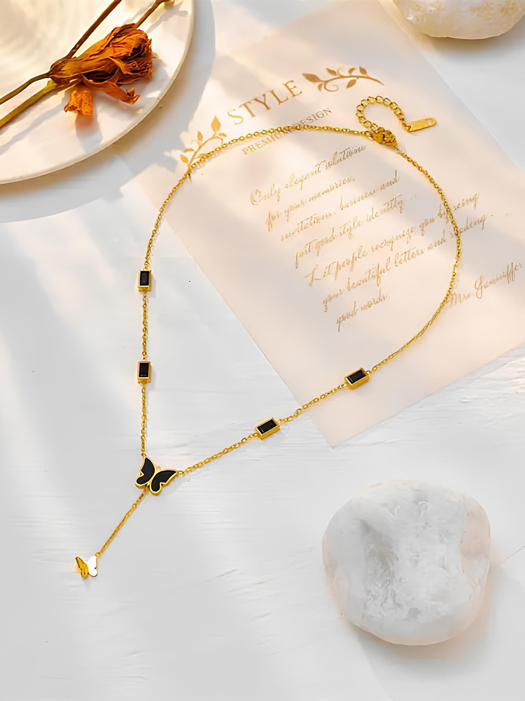 

KARISHMA KREATIONS Gold-Plated Cubic Zirconia Studded Stainless Steel Square Necklace