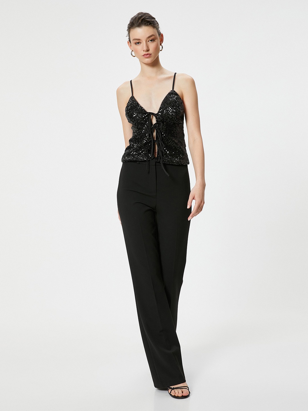 

Koton Women Embellished Shoulder Straps Polyester Top, Black