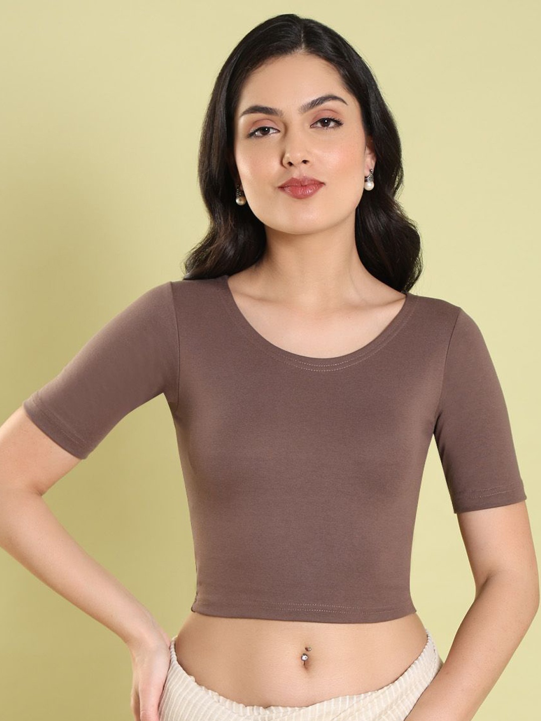 

Mmore Non-padded Saree Blouse, Brown