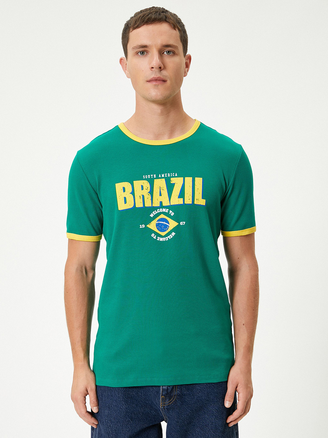 

Koton Men Typography Printed Applique Slim Fit T-shirt, Green