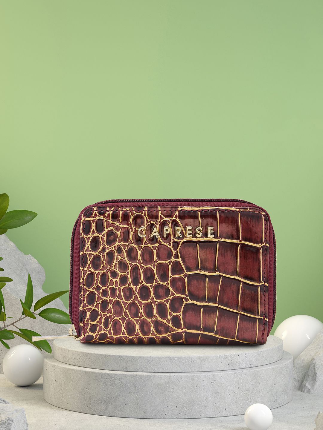 

Caprese Women Animal Printed Zip Around Wallet, Burgundy