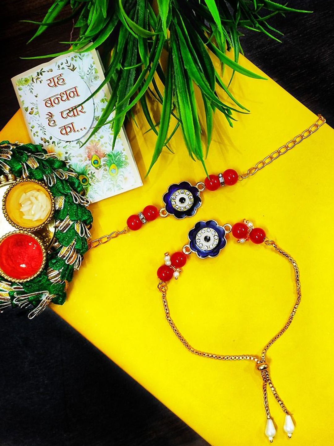 

NVR Set Of 2 Bhaiya Bhabhi Rakhi With Roli Chawal, Red