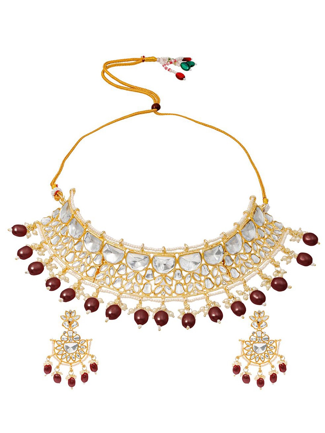 

Shining Jewel Gold-Plated CZ Stone-Studded & Beaded Jewellery Set