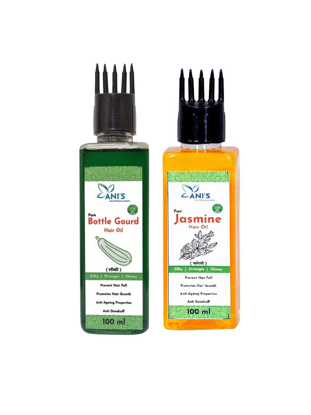 

ANI'S Set Of 2 Bottle Gourd & Jasmine Hair Oil For Strong & Silky Hairs - 100ml Each, Green