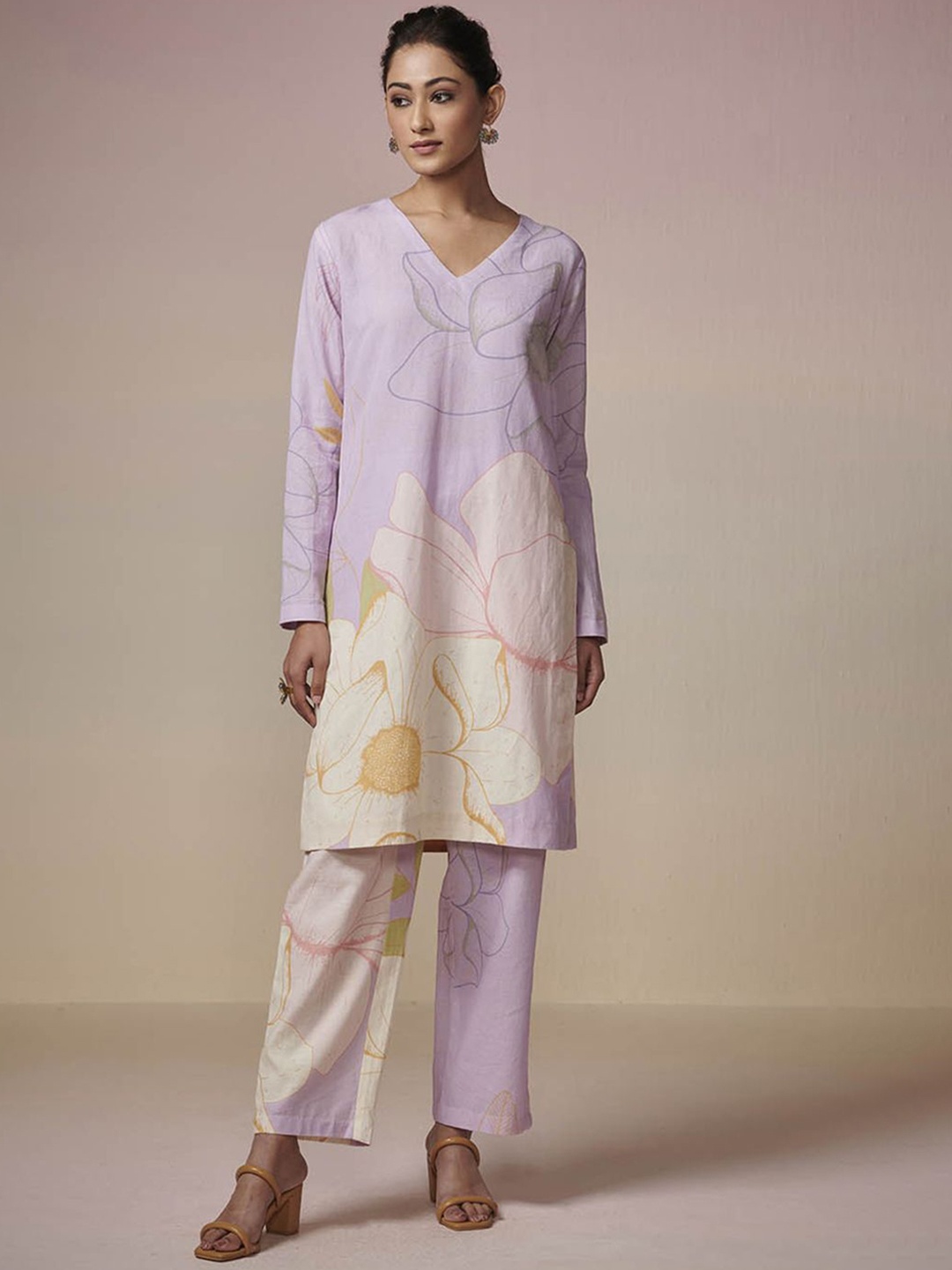 

Dressfolk Printed V-Neck Linen Cotton Tunic & Trouser, Lavender