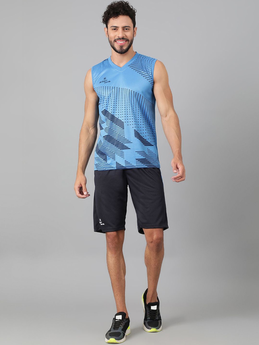 

SPORT SUN Geometric Printed Basketball Sleeveless T-Shirt & Shorts, Blue