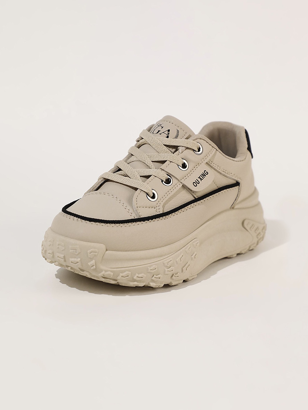 

LULU & SKY Women PU Round Toe Lace-Ups Sneakers, Khaki