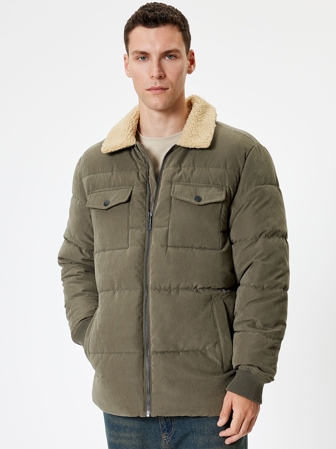 

Koton Men Crop Bomber Jacket, Khaki