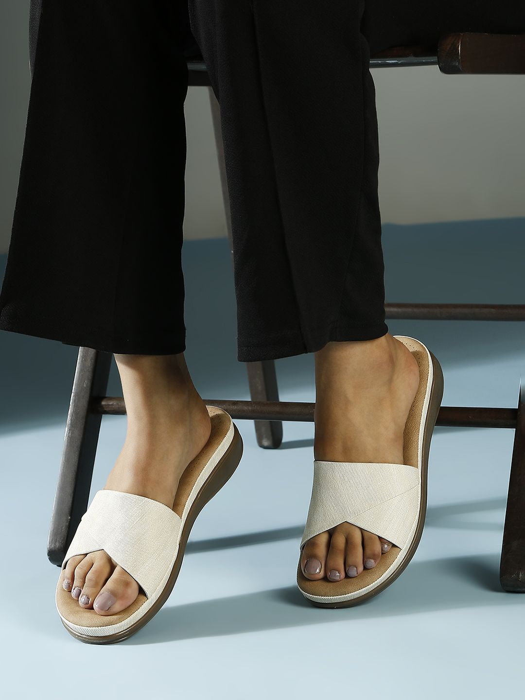 

Inc 5 Textured Synthetic Open Toe Comfort Heels, Cream