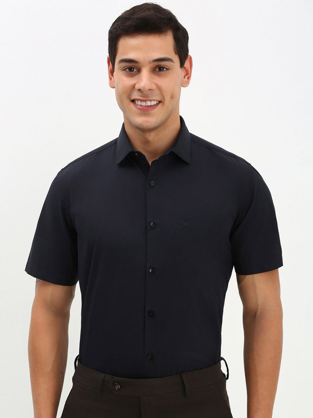 

Allen Solly Men Spread Collar Solid Cotton Slim Fit Formal Shirt, Navy blue