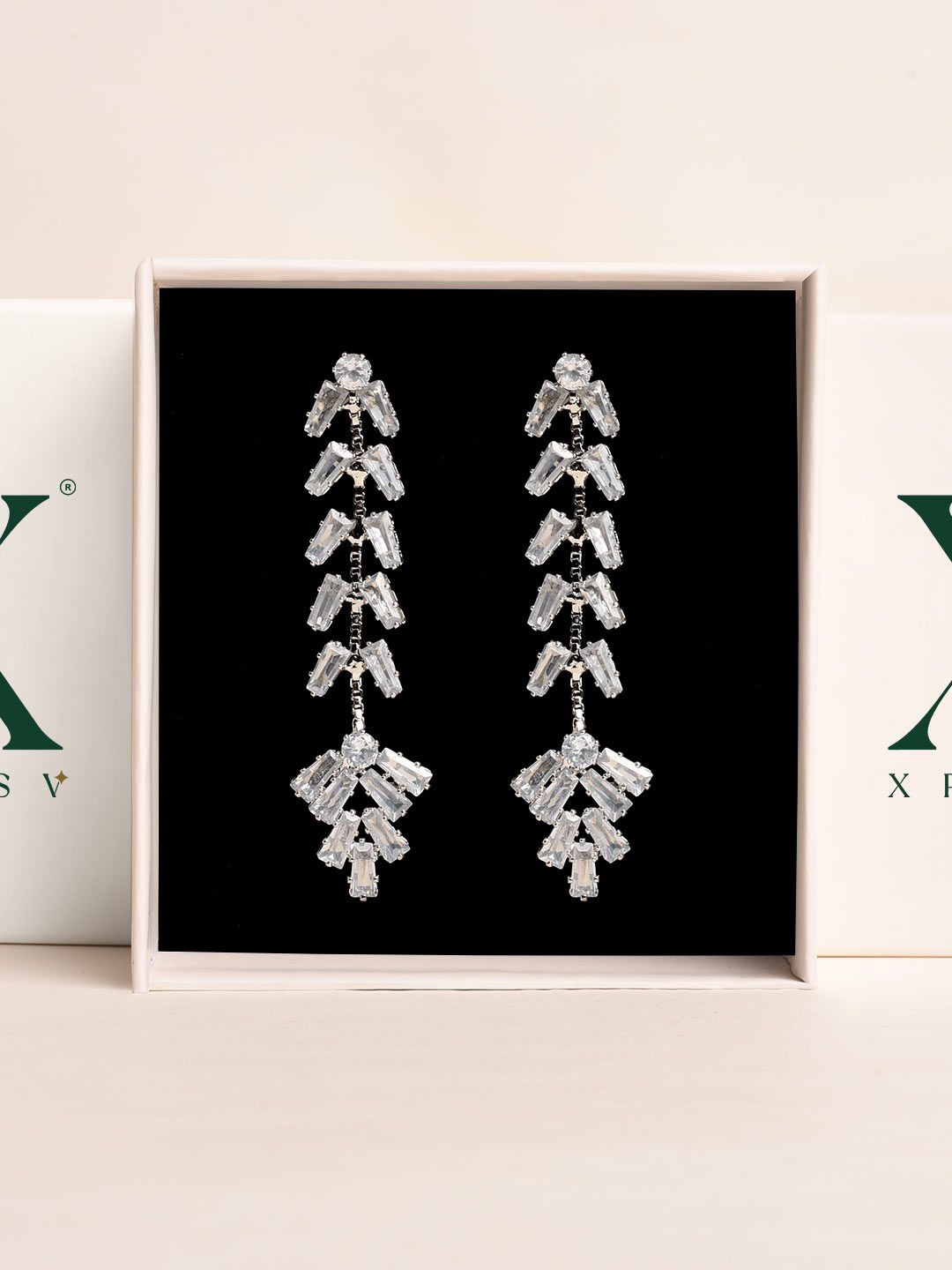 

XPNSV Luminous Silver-Plated Stone Studded Drop Earrings