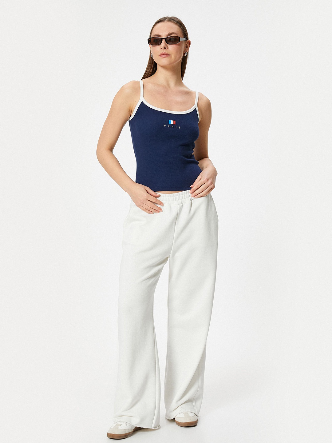 

Koton Women Solid Shoulder Straps Cotton Top, Navy blue