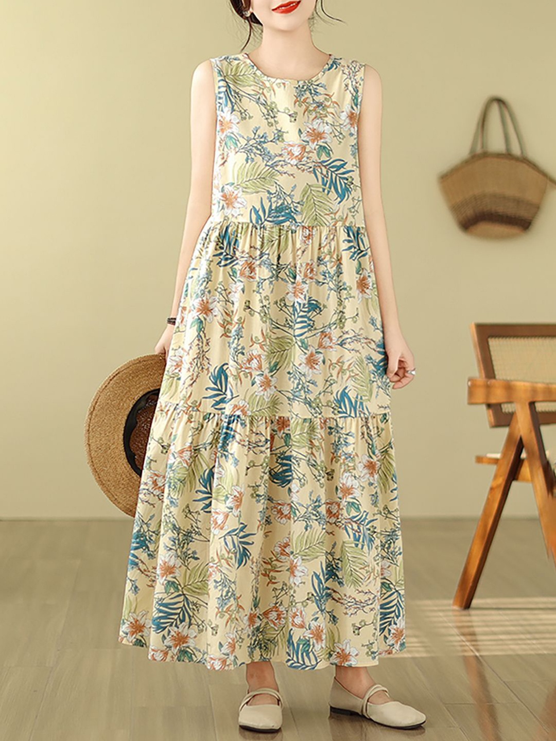 

JC Mode Women Floral Printed Maxi Fit and Flare Dress, Yellow