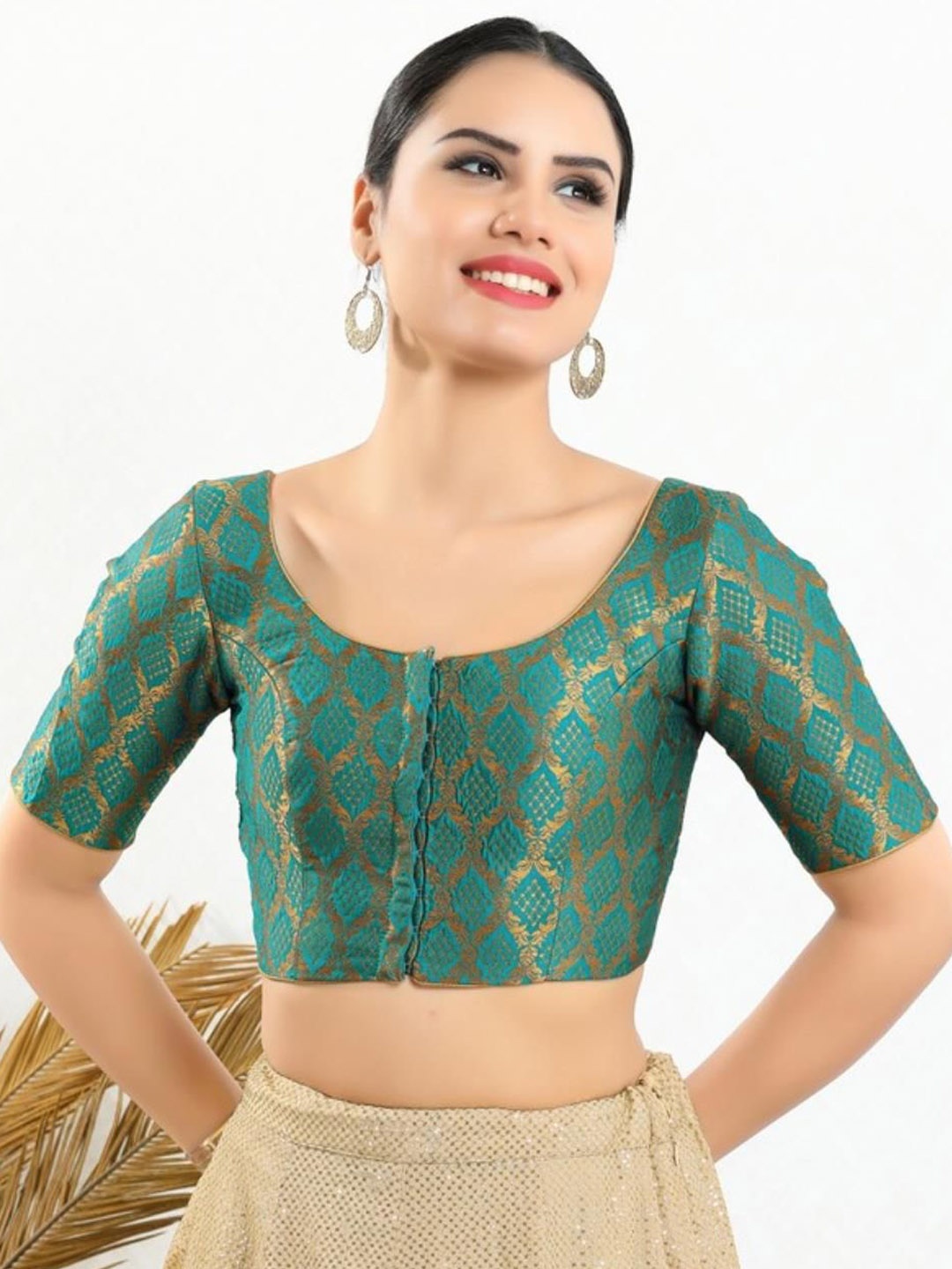

Mmore Woven Design Saree Blouse, Green