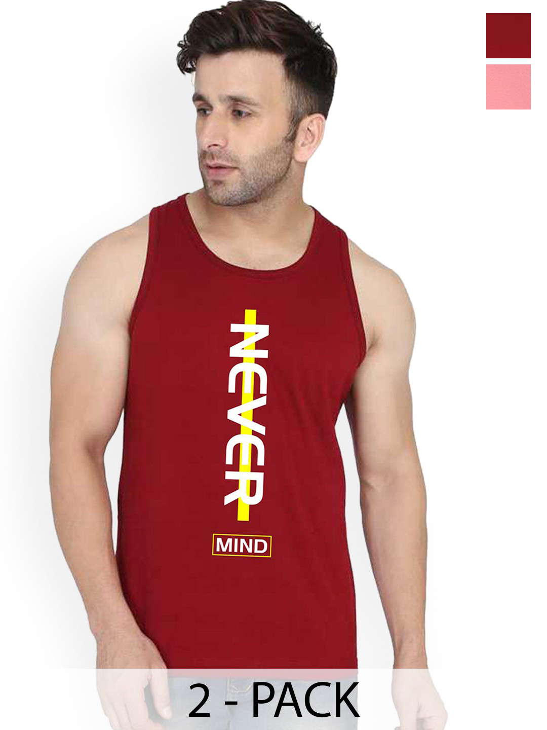 

SLOWLORIS Men Pack Of 2 Printed Gym Vests, Peach