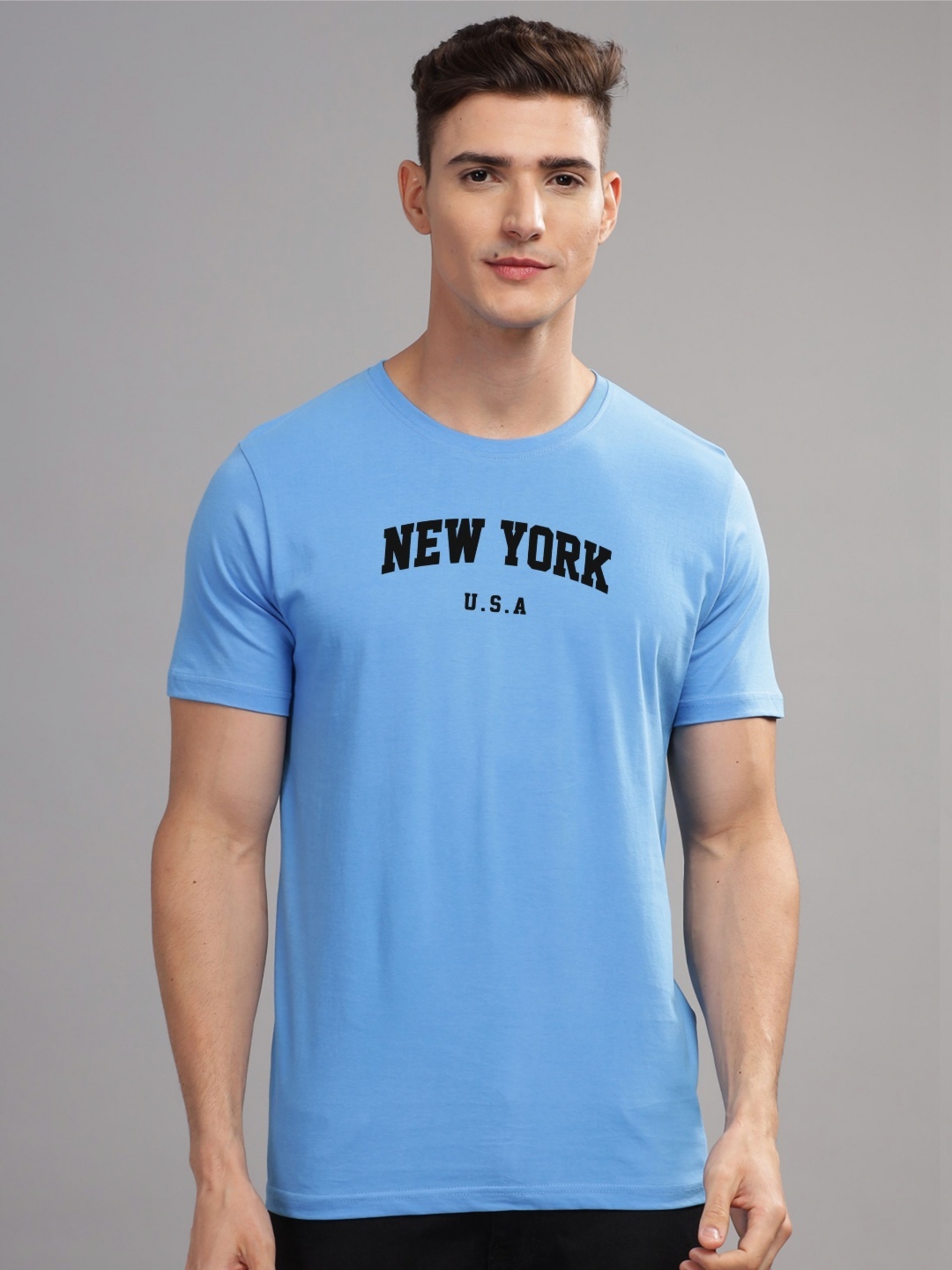 

ADRO Men Typography Printed Applique T-shirt, Blue