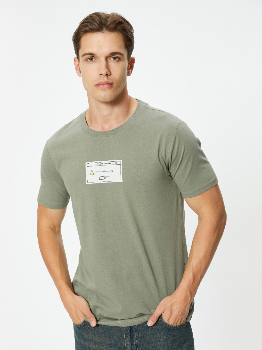 

Koton Men Typography Printed Pockets Slim Fit T-shirt, Khaki