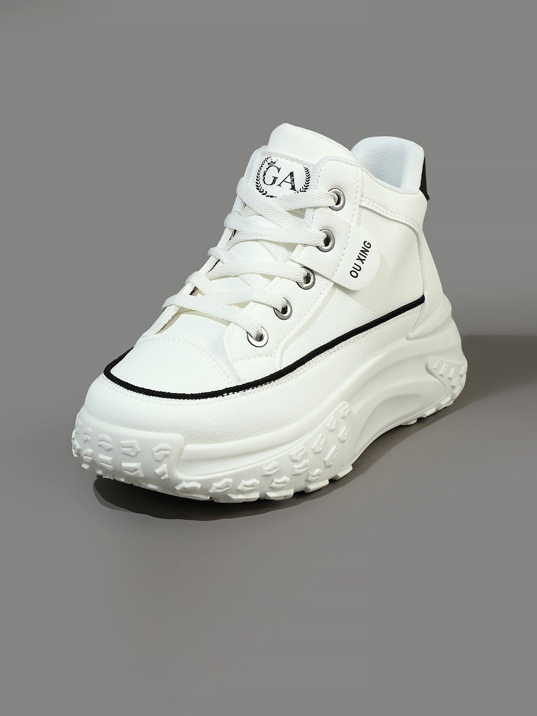

LULU & SKY Women PU High-Top Sneakers, Off white