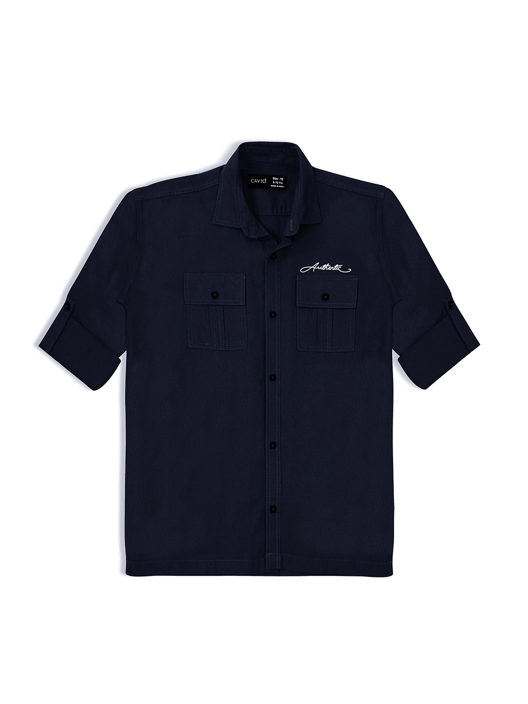 

CAVIO Boys Comfort Spread Collar Solid Cotton Casual Shirt, Navy blue