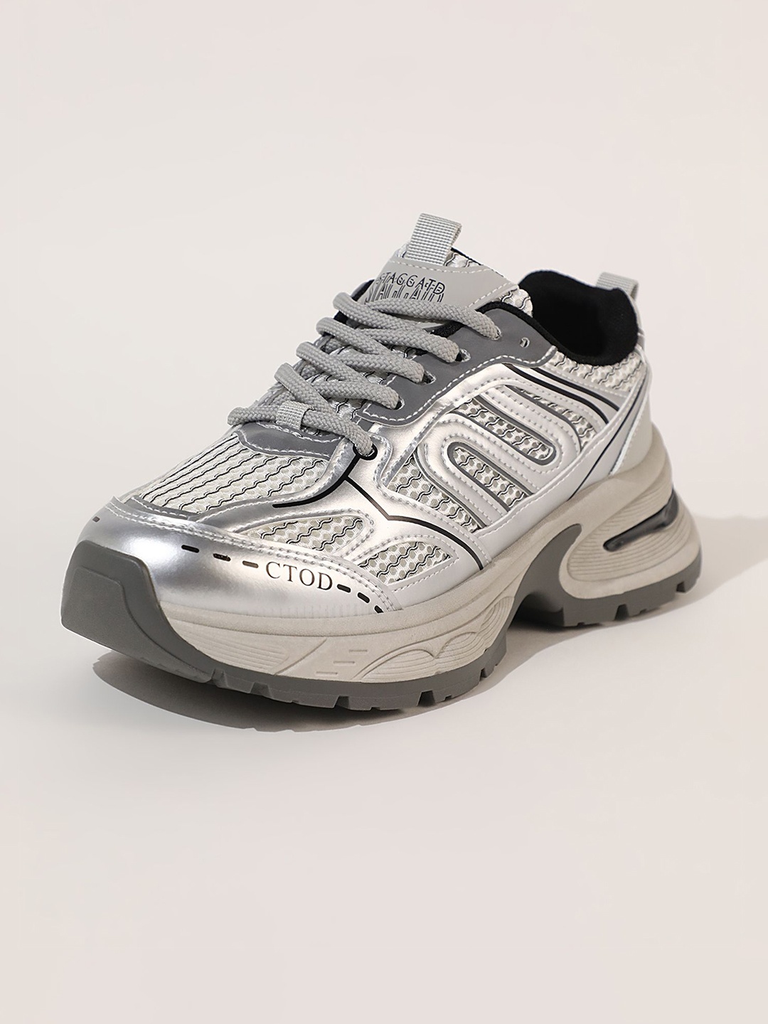 

LULU & SKY Women Textured PU Sneakers, Silver