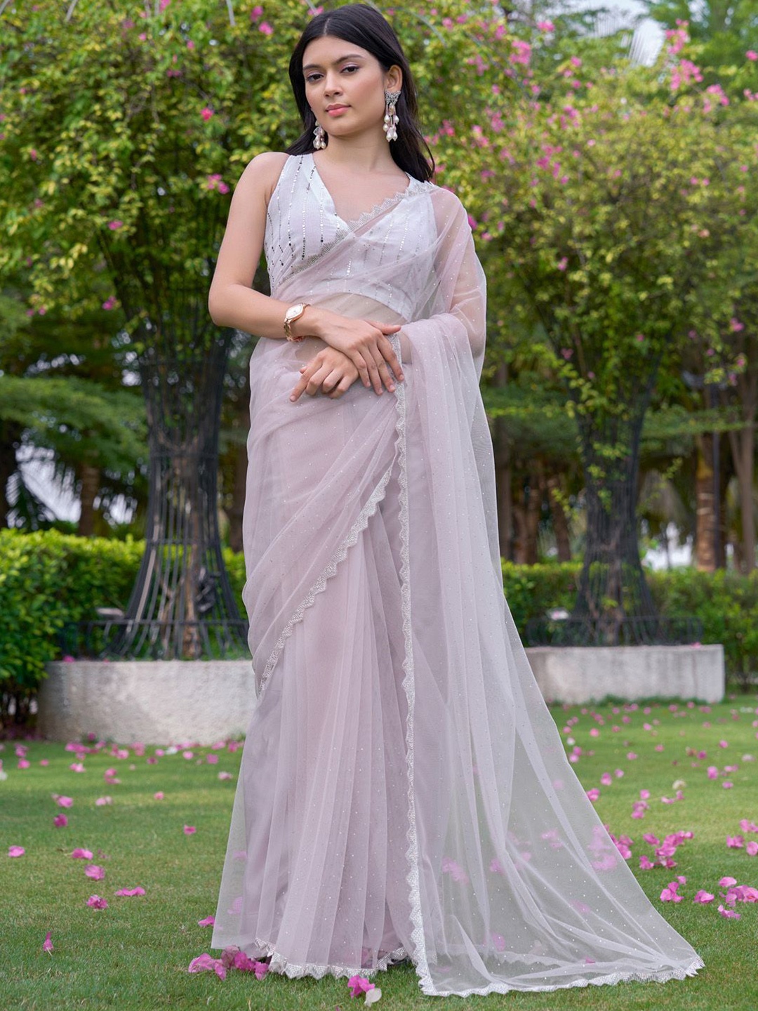 

Saree mall Embellished Beads and Stones Saree, Rose gold