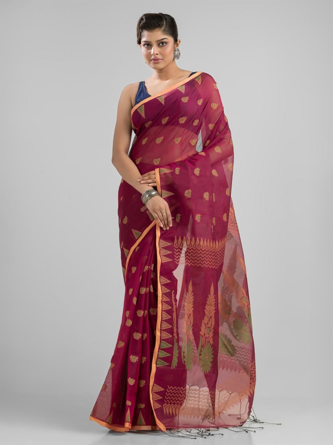 

SAJASAJO Ethnic Motifs Zari Saree, Maroon