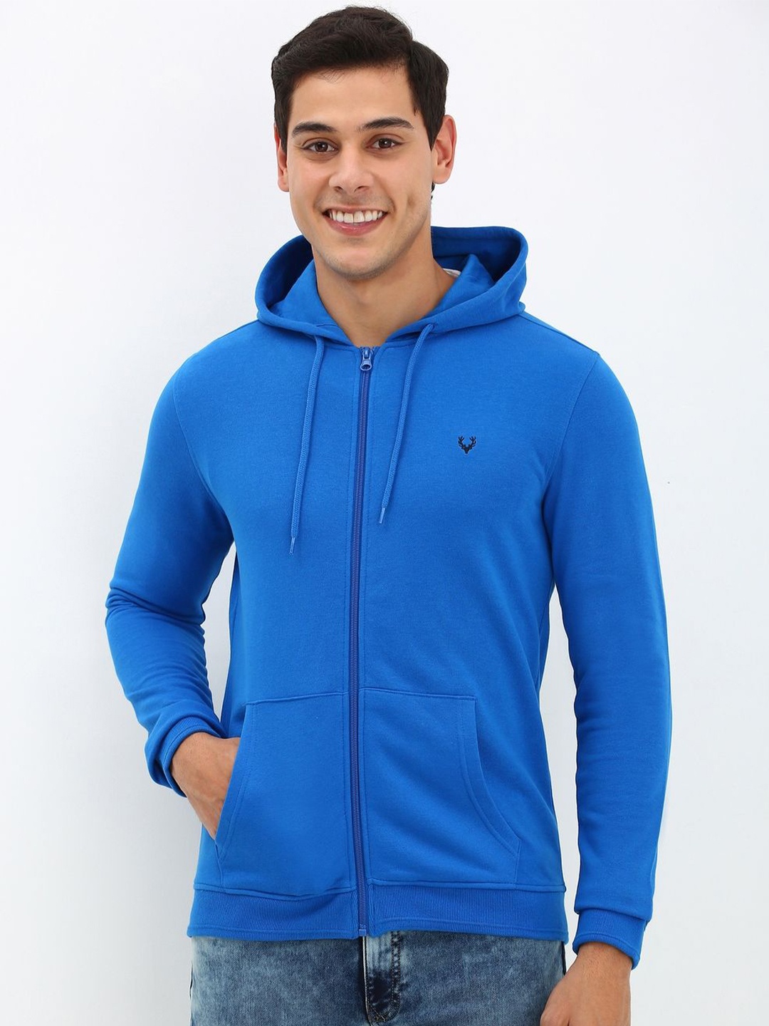 

Allen Solly Men Solid Hooded Sweatshirt, Blue