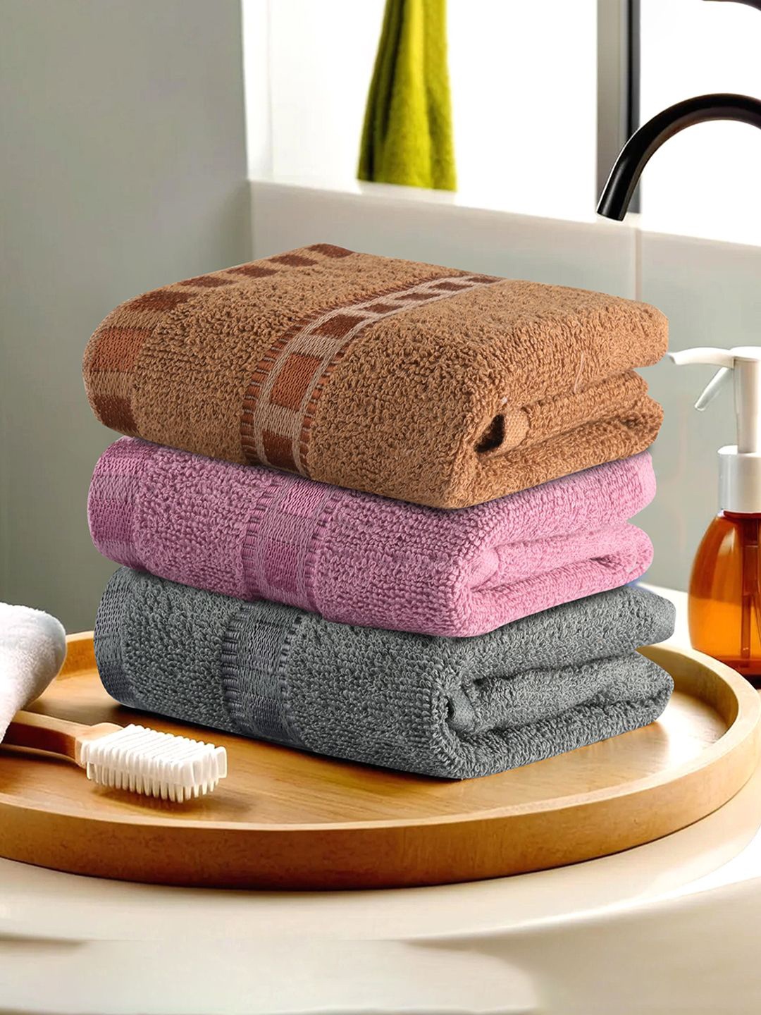 

Kuber Industries Grey & Pink 3 Pieces Cotton Highly Absorbent 225 GSM Face Towel