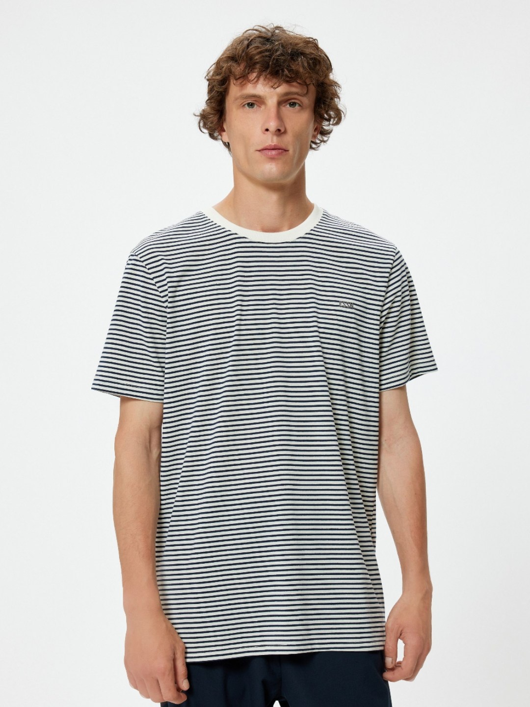 

Koton Men Striped V-Neck Monochrome Pockets Slim Fit T-shirt, Blue